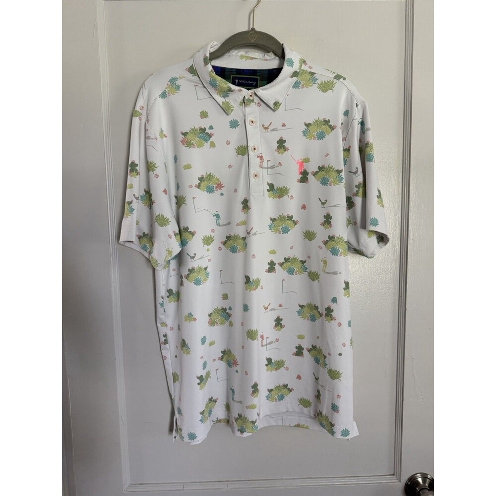 William Murray Golf Beep Beep Polo Men's Medium White Desert Cactus Golf AOP